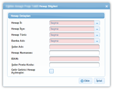 Proje (Teklifleri) Listesi Ekranı Proje başvurusuna yeni bir mali kimlik formu eklemek için ilgili proje başvurusu seçilir ve Banka Hesapları Tablosu'nda yer alan Ekle ( ) düğmesine tıklanır.