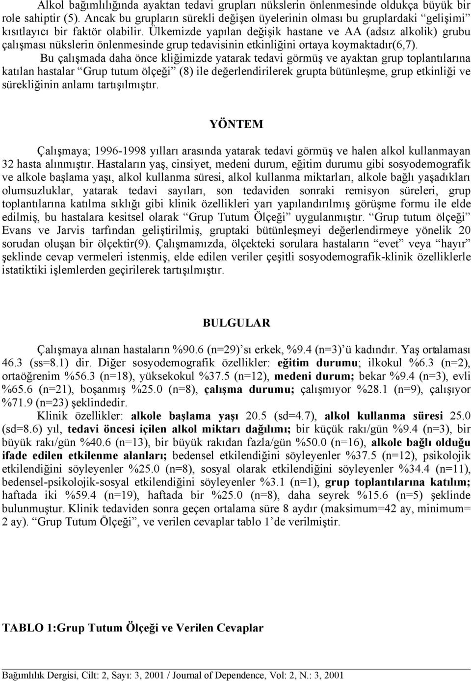 Ülkemizde yapılan değişik hastane ve AA (adsız alkolik) grubu çalışması nükslerin önlenmesinde grup tedavisinin etkinliğini ortaya koymaktadır(6,7).