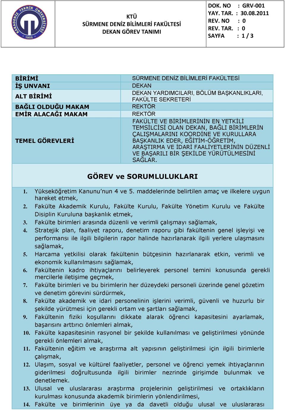 BİRİMLERİNİN EN YETKİLİ TEMSİLCİSİ OLAN DEKAN, BAĞLI BİRİMLERİN ÇALIŞMALARINI KOORDİNE VE KURULLARA BAŞKANLIK EDER, EĞİTİM-ÖĞRETİM, ARAŞTIRMA VE İDARİ FAALİYETLERİNİN DÜZENLİ VE BAŞARILI BİR ŞEKİLDE