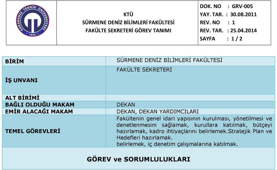 DEKAN YARDIMCILARI Fakültenin genel idari yapısının kurulması, yönetilmesi ve denetlenmesini sağlamak, kurullara