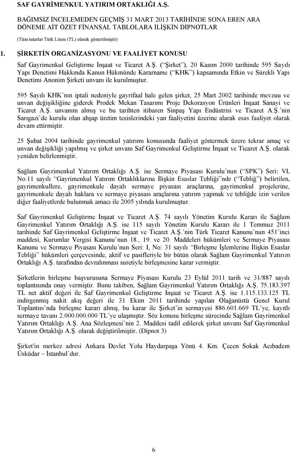 A.Ş. unvanını almış ve bu tarihten itibaren Sinpaş Yapı Endüstrisi ve Ticaret A.Ş. nin Sarıgazi de kurulu olan ahşap üretim tesislerindeki yan faaliyetini üzerine alarak esas faaliyet olarak devam ettirmiştir.