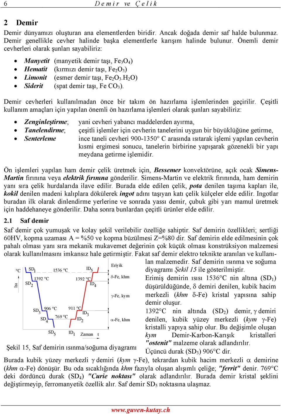 H 2 O) Siderit (spat demir taşı, Fe CO 3 ). Demir cevherleri kullanılmadan önce bir takım ön hazırlama işlemlerinden geçirilir.