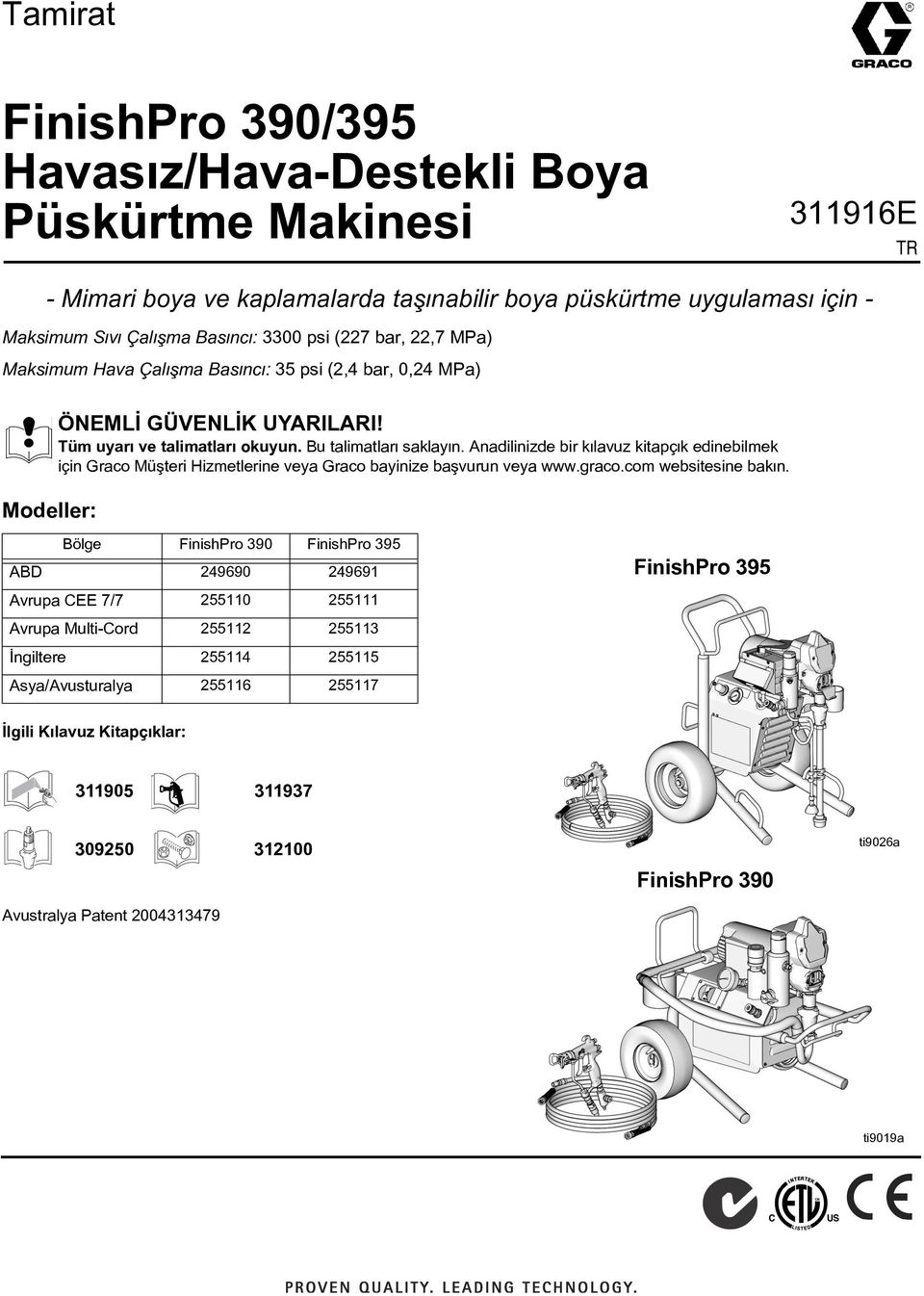 Anadilinizde bir kýlavuz kitapçýk edinebilmek için Graco Müþteri Hizmetlerine veya Graco bayinize baþvurun veya www.graco.com websitesine bakýn.