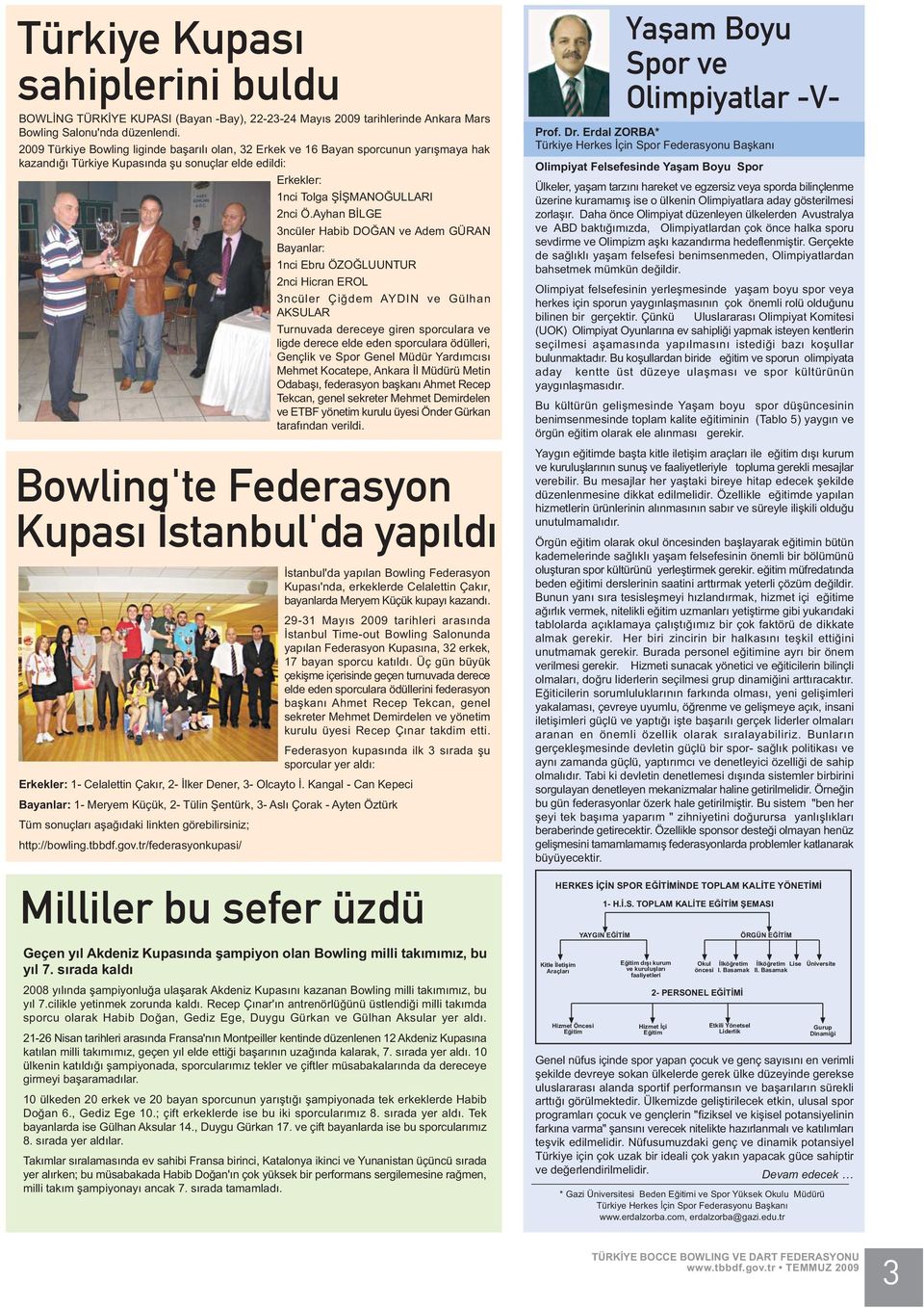 Ayhan BÝLGE 3ncüler Habib DOÐAN ve Adem GÜRAN Bayanlar: 1nci Ebru ÖZOÐLUUNTUR 2nci Hicran EROL 3ncüler Çiðdem AYDIN ve Gülhan AKSULAR Turnuvada dereceye giren sporculara ve ligde derece elde eden