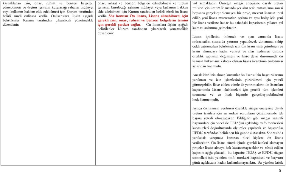 Önlisanslara ilişkin aşağıda belirtilenler Kurum tarafından çıkarılacak yönetmelikle düzenlenir: onay, ruhsat ve benzeri belgeleri edinebilmesi ve üretim tesisinin kurulacağı sahanın mülkiyet veya