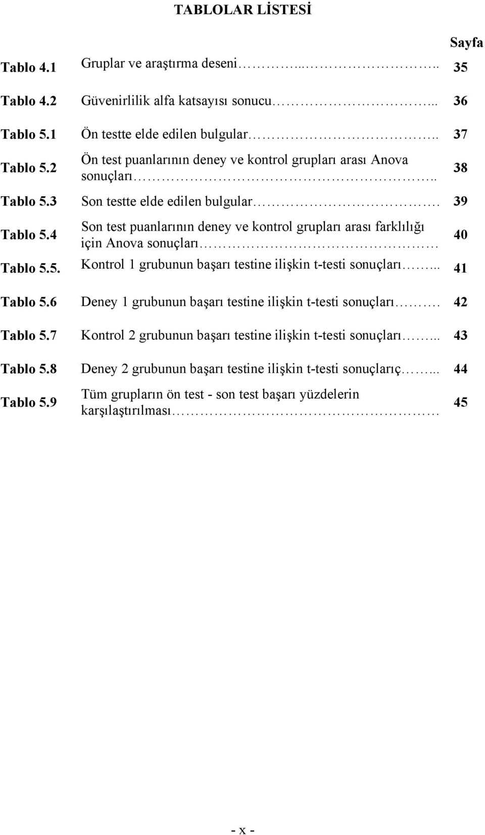 39 Son test puanlarının deney ve kontrol grupları arası farklılığı Tablo 5.4 40 için Anova sonuçları Tablo 5.5. Kontrol 1 grubunun başarı testine ilişkin t-testi sonuçları... 41 Tablo 5.