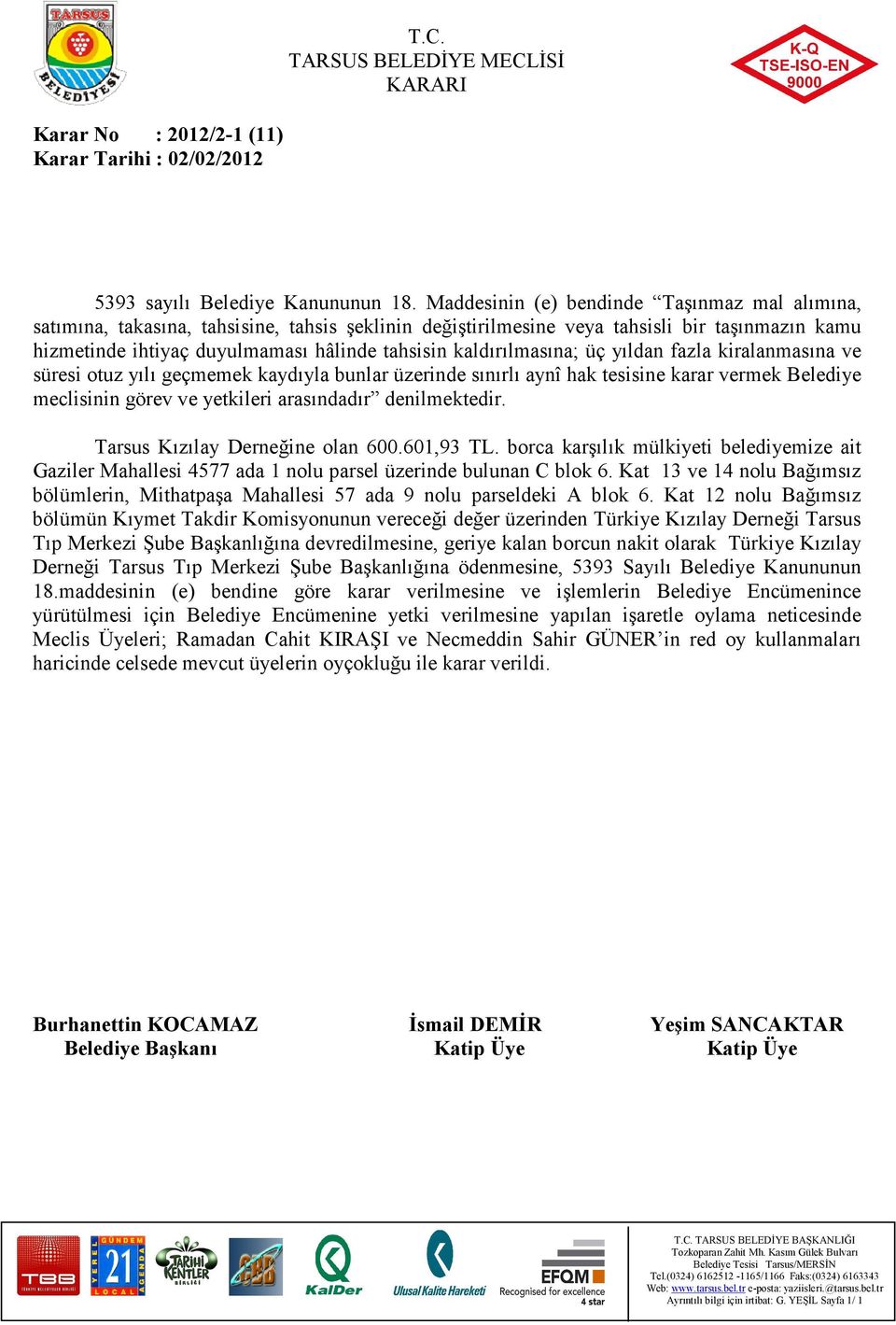 kaldırılmasına; üç yıldan fazla kiralanmasına ve süresi otuz yılı geçmemek kaydıyla bunlar üzerinde sınırlı aynî hak tesisine karar vermek Belediye meclisinin görev ve yetkileri arasındadır