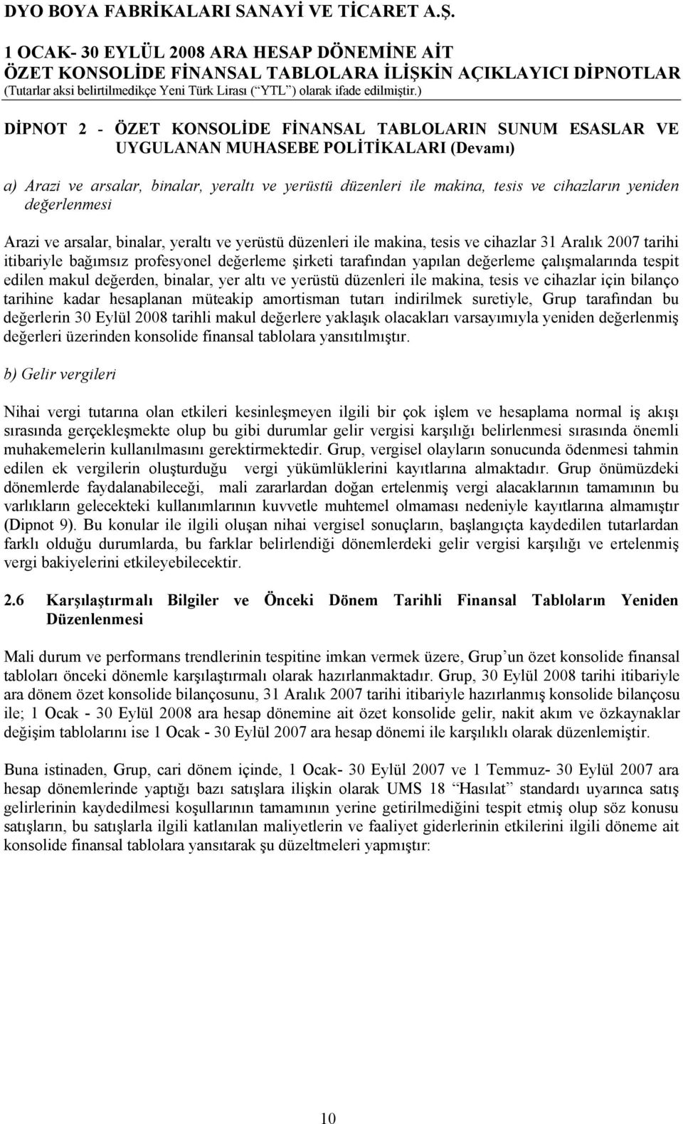 makina, tesis ve cihazlar 31 Aralık 2007 tarihi itibariyle bağımsız profesyonel değerleme şirketi tarafından yapılan değerleme çalışmalarında tespit edilen makul değerden, binalar, yer altı ve