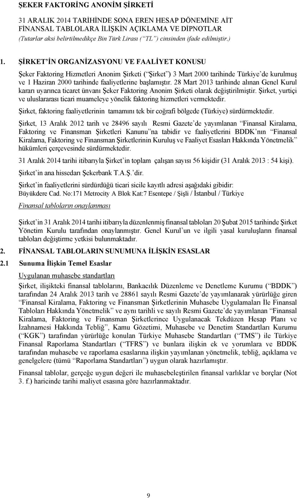 28 Mart 2013 tarihinde alınan Genel Kurul kararı uyarınca ticaret ünvanı Şeker Faktoring Anonim Şirketi olarak değiştirilmiştir.