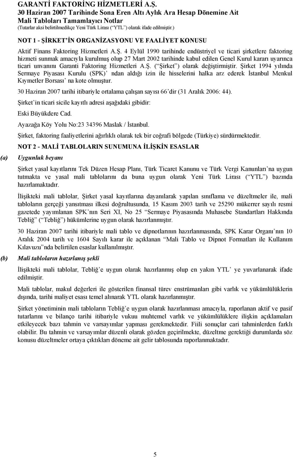 4 Eylül 1990 tarihinde endüstriyel ve ticari şirketlere faktoring hizmeti sunmak amacıyla kurulmuş olup 27 Mart 2002 tarihinde kabul edilen Genel Kurul kararı uyarınca ticari unvanını Garanti