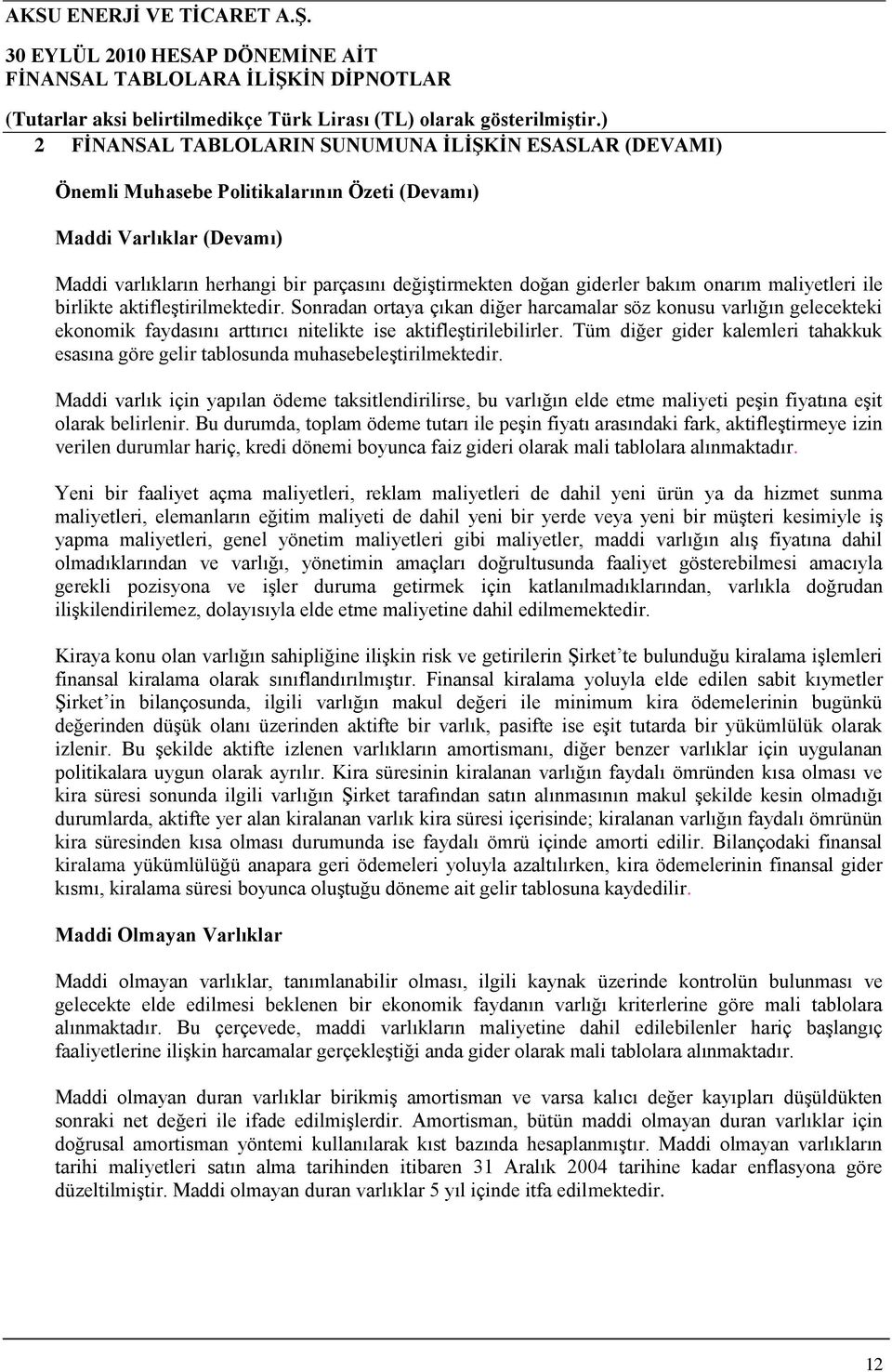 Tüm diğer gider kalemleri tahakkuk esasına göre gelir tablosunda muhasebeleştirilmektedir.