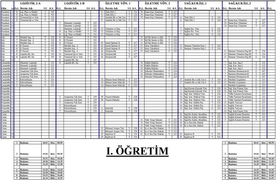 2-A LOJİSİK 2-B İŞLEME YÖN. 1 İŞLEME YÖN. 2 SAĞ.KR.İŞL.1 SAĞ.KR.İŞL.2 SaatÖ.G. Dersin Adı / D.N. Ö.G. Dersin Adı / D.N. Ö.G. Dersin Adı / D.N. Ö.G. Dersin Adı / D.N. Ö.G. Dersin Adı / D.N. Ö.G. Dersin Adı / D.N. Ö.G. 8 Loj.