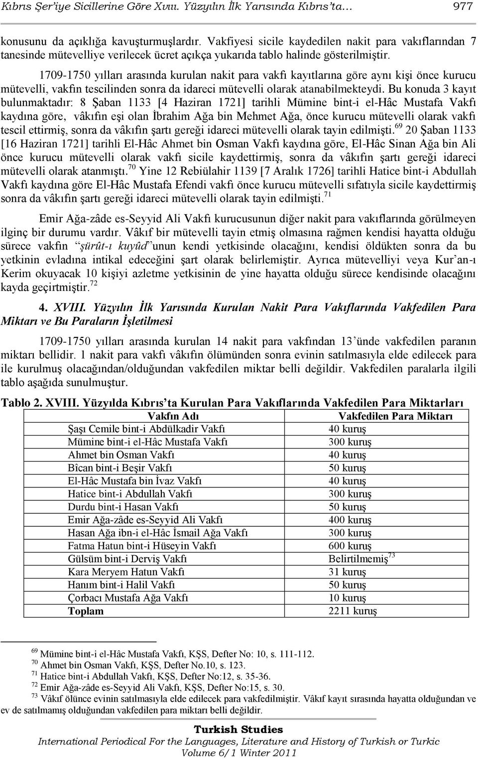 1709-1750 yılları arasında kurulan nakit para vakfı kayıtlarına göre aynı kiģi önce kurucu mütevelli, vakfın tescilinden sonra da idareci mütevelli olarak atanabilmekteydi.