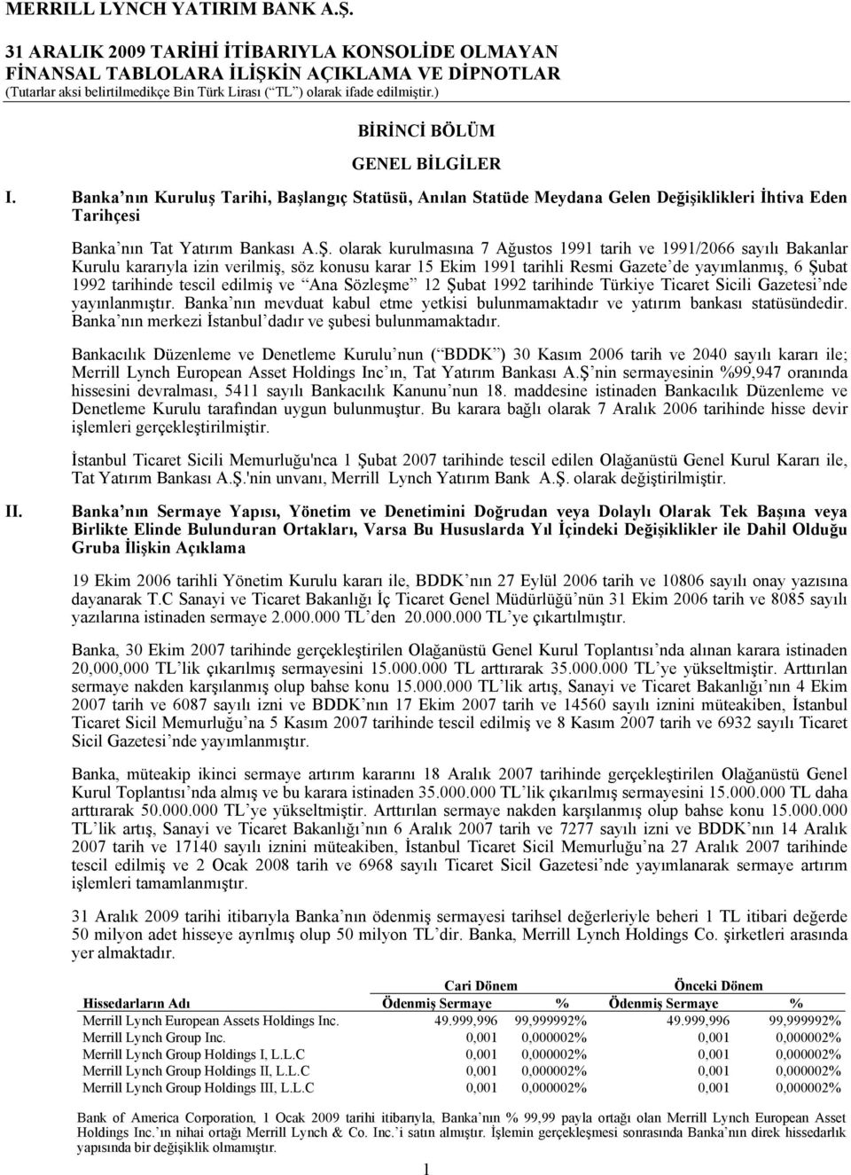 edilmiş ve Ana Sözleşme 12 Şubat 1992 tarihinde Türkiye Ticaret Sicili Gazetesi nde yayınlanmıştır. Banka nın mevduat kabul etme yetkisi bulunmamaktadır ve yatırım bankası statüsündedir.