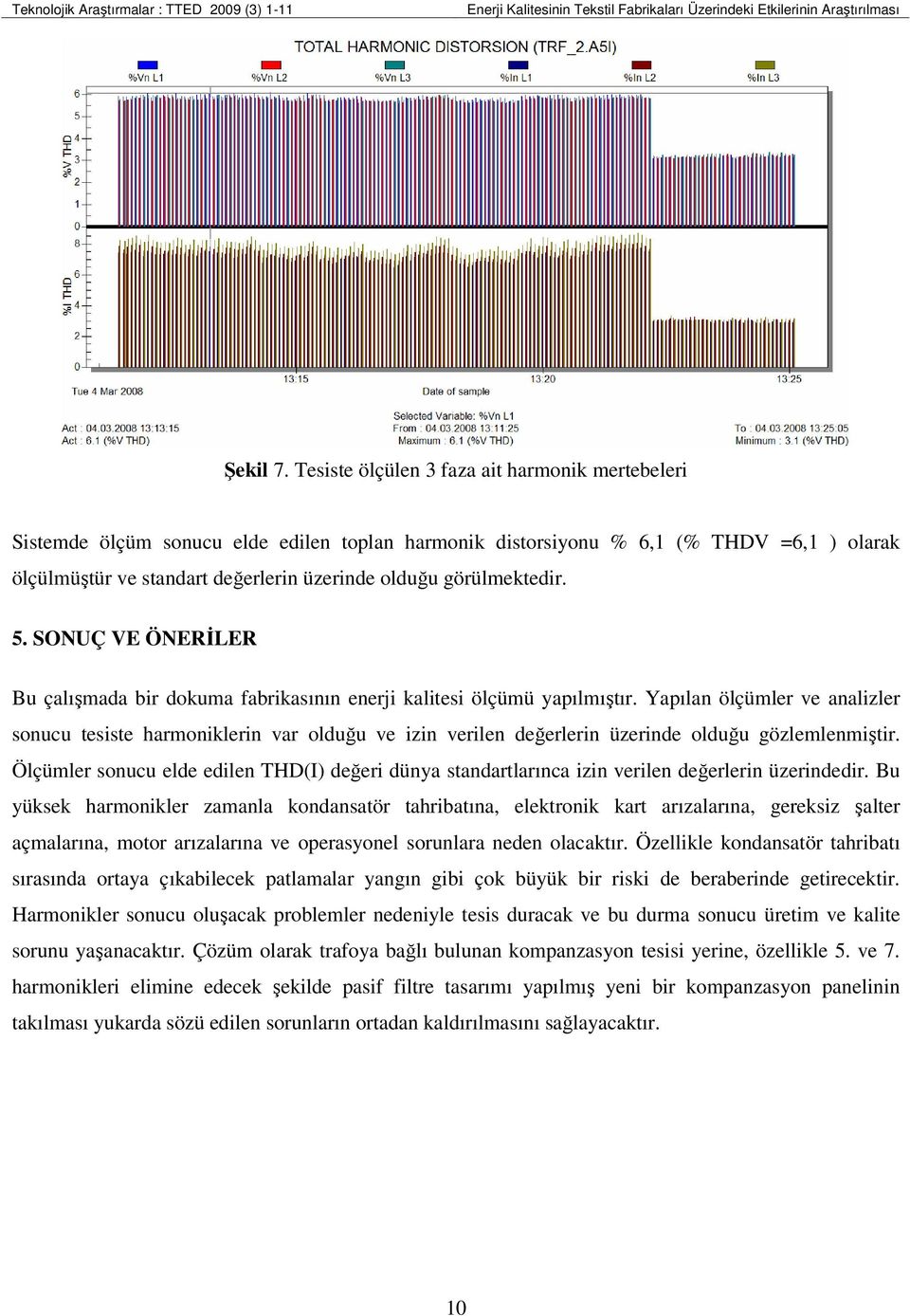 SONUÇ E ÖNERĐLER Bu çalışada bir dokua fabrikasının enerji kalitesi ölçüü yapılıştır.