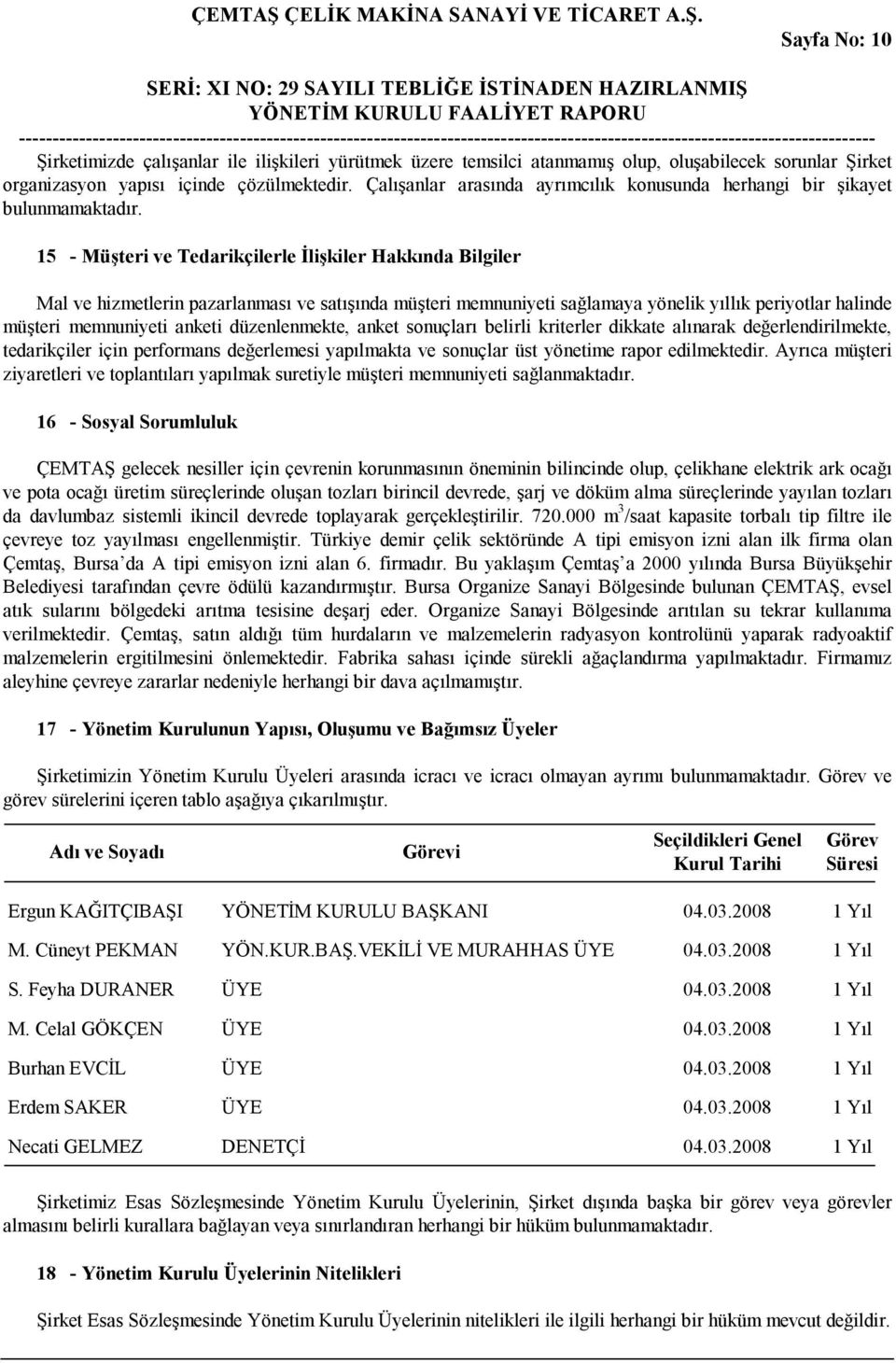 15 - Müşteri ve Tedarikçilerle İlişkiler Hakkında Bilgiler Mal ve hizmetlerin pazarlanması ve satışında müşteri memnuniyeti sağlamaya yönelik yıllık periyotlar halinde müşteri memnuniyeti anketi