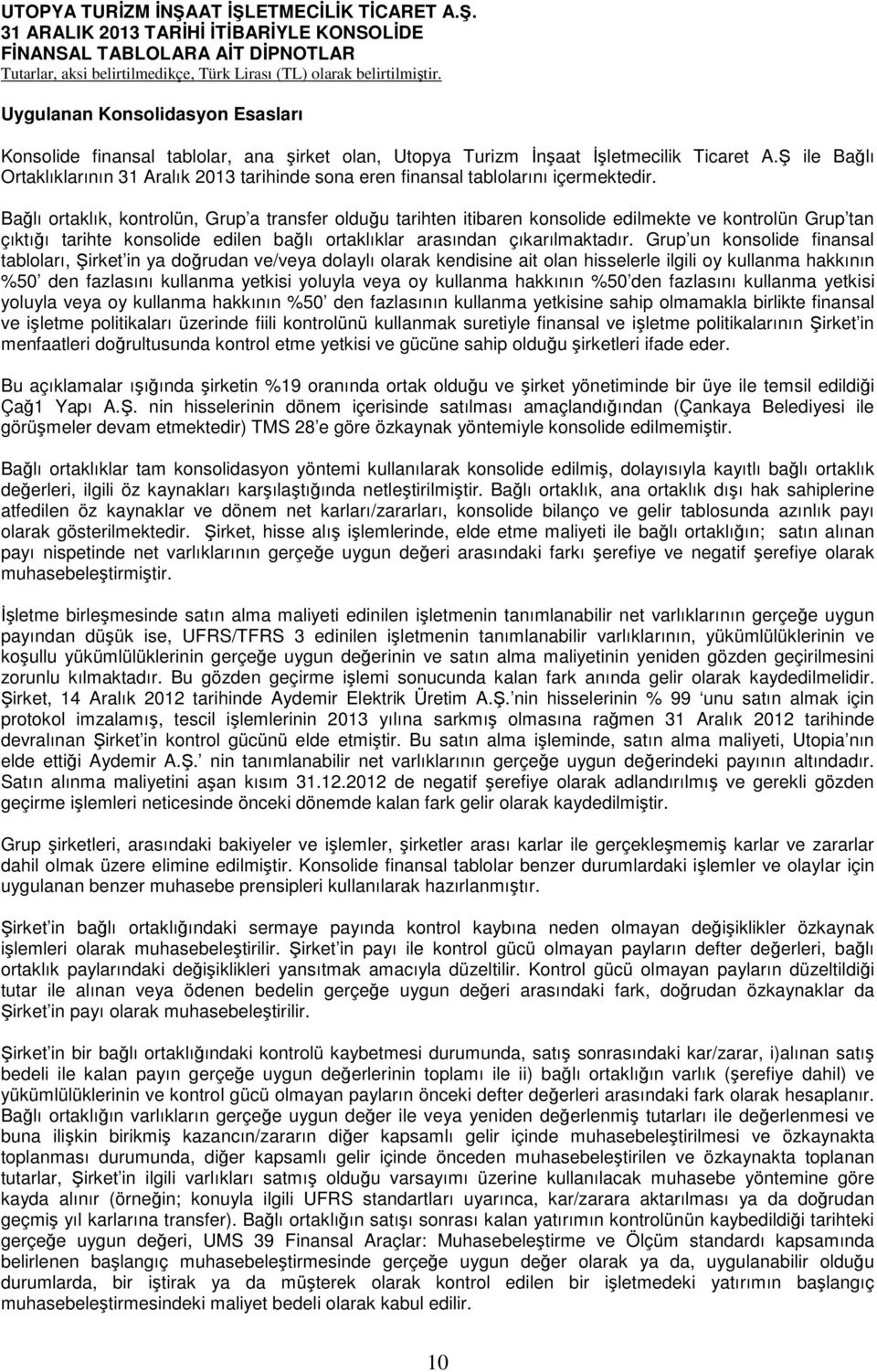 Bağlı ortaklık, kontrolün, Grup a transfer olduğu tarihten itibaren konsolide edilmekte ve kontrolün Grup tan çıktığı tarihte konsolide edilen bağlı ortaklıklar arasından çıkarılmaktadır.