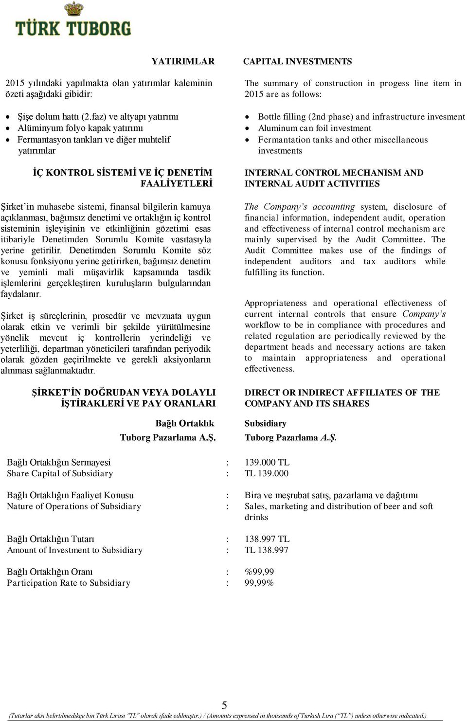 bilgilerin kamuya açıklanması, bağımsız denetimi ve ortaklığın iç kontrol sisteminin işleyişinin ve etkinliğinin gözetimi esas itibariyle Denetimden Sorumlu Komite vasıtasıyla yerine getirilir.