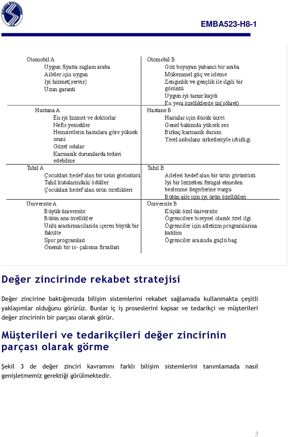 Bunlar iç iş proseslerini kapsar ve tedarikçi ve müşterileri değer zincirinin bir parçası olarak görür.