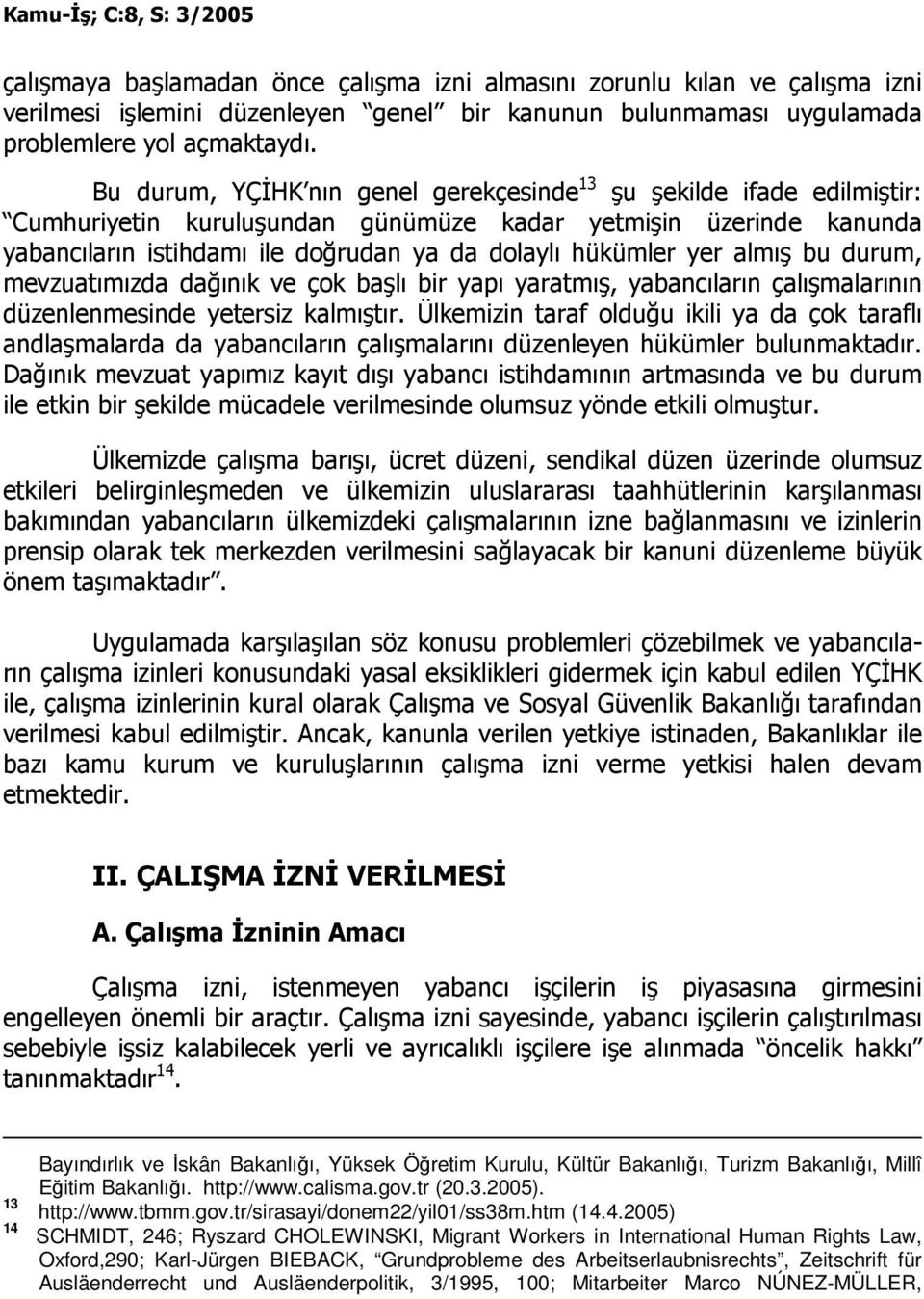 yer almış bu durum, mevzuatımızda dağınık ve çok başlı bir yapı yaratmış, yabancıların çalışmalarının düzenlenmesinde yetersiz kalmıştır.