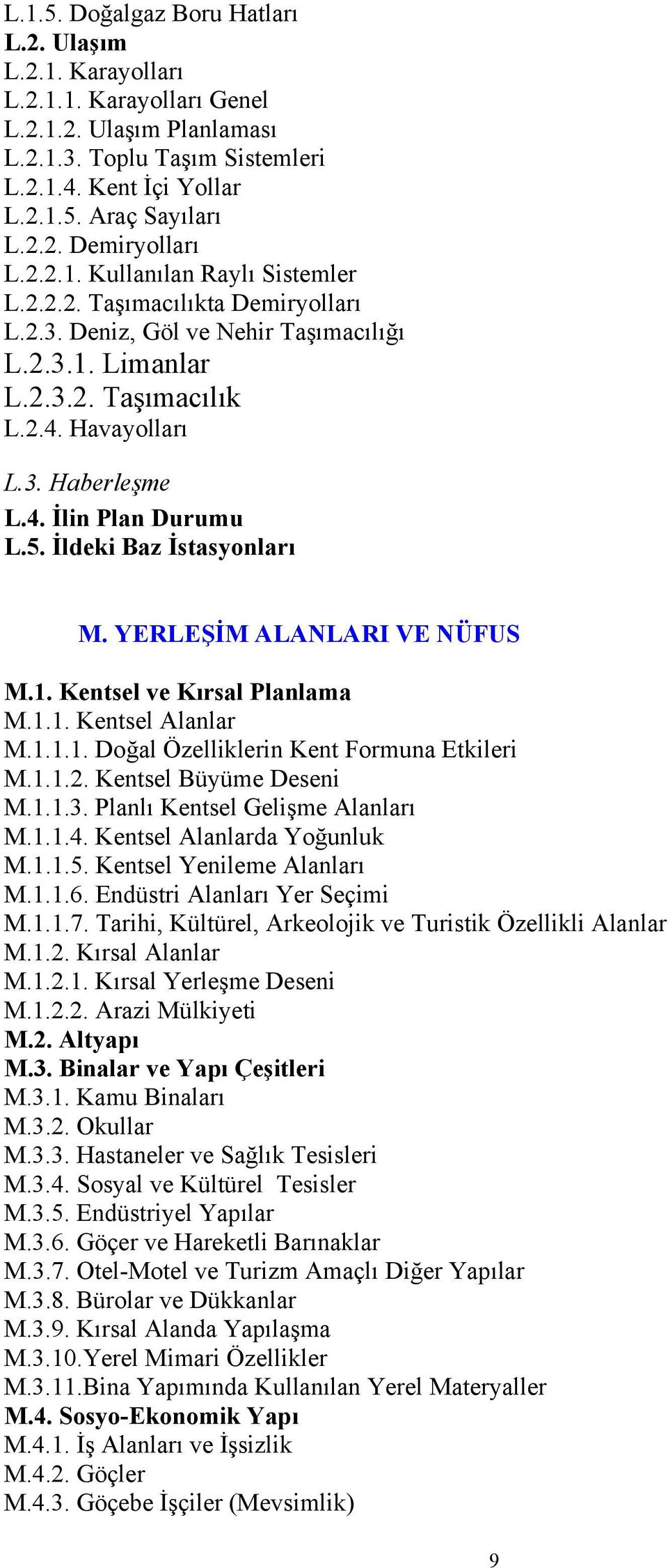 5. İldeki Baz İstasyonları M. YERLEŞİM ALANLARI VE NÜFUS M.1. Kentsel ve Kırsal Planlama M.1.1. Kentsel Alanlar M.1.1.1. Doğal Özelliklerin Kent Formuna Etkileri M.1.1.2. Kentsel Büyüme Deseni M.1.1.3.