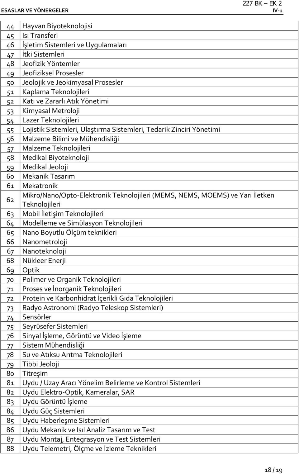 Malzeme Teknolojileri 58 Medikal Biyoteknoloji 59 Medikal Jeoloji 60 Mekanik Tasarım 61 Mekatronik 62 Mikro/Nano/Opto-Elektronik Teknolojileri (MEMS, NEMS, MOEMS) ve Yarı İletken Teknolojileri 63