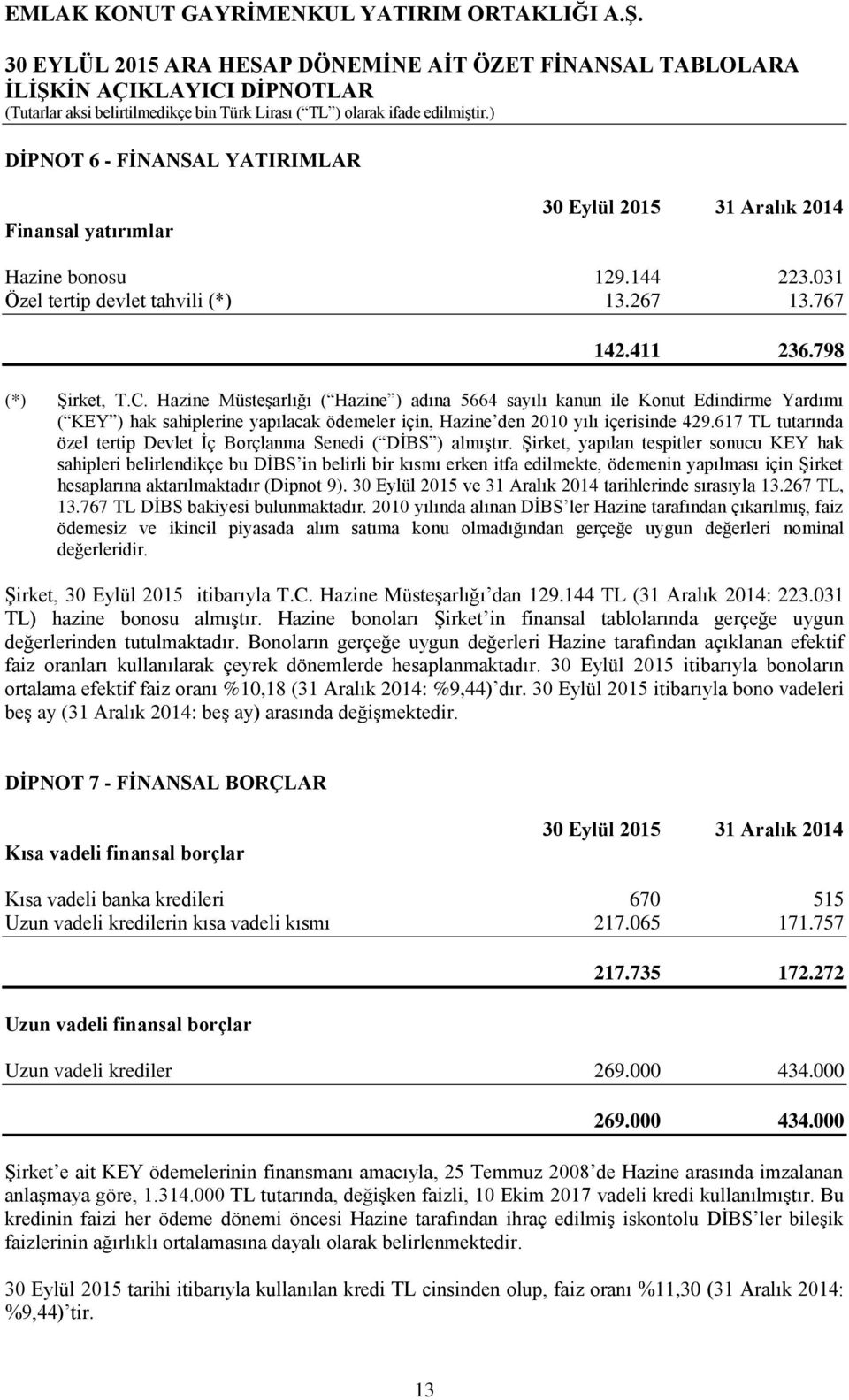 617 TL tutarında özel tertip Devlet İç Borçlanma Senedi ( DİBS ) almıştır.