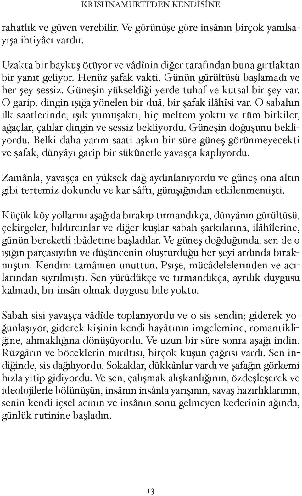 O sabahın ilk saatlerinde, ı ık yumu aktı, hiç meltem yoktu ve tüm bitkiler, a açlar, çalılar dingin ve sessiz bekliyordu. Güne in do u unu bekli yordu.