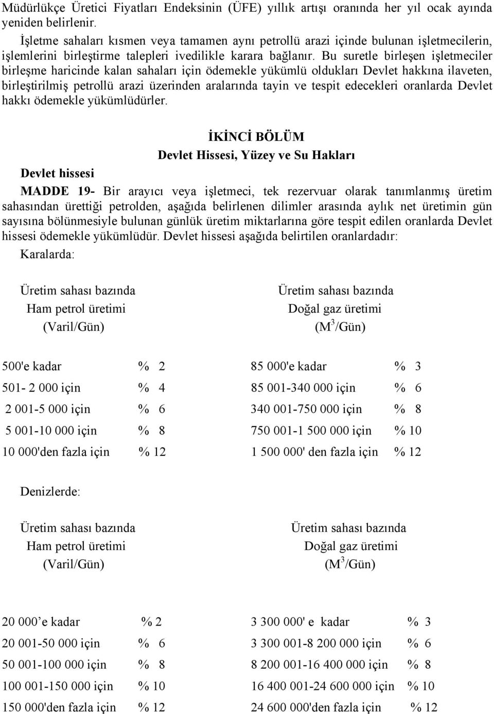 Bu suretle birleşen işletmeciler birleşme haricinde kalan sahaları için ödemekle yükümlü oldukları Devlet hakkına ilaveten, birleştirilmiş petrollü arazi üzerinden aralarında tayin ve tespit