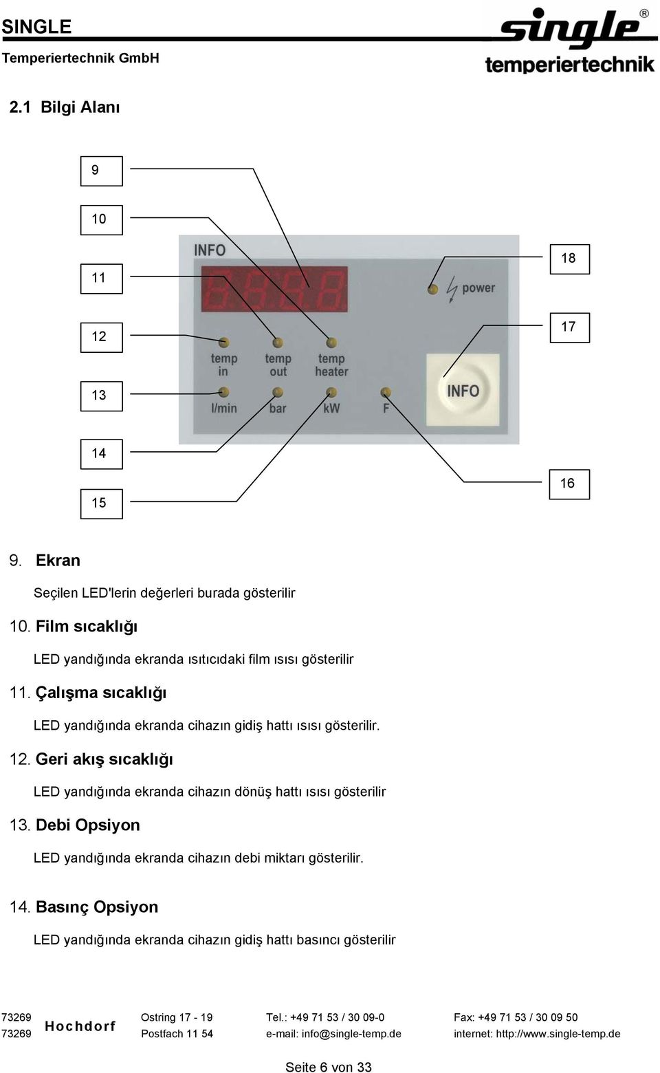 Çalışma sıcaklığı LED yandığında ekranda cihazın gidiş hattı ısısı gösterilir. 12.