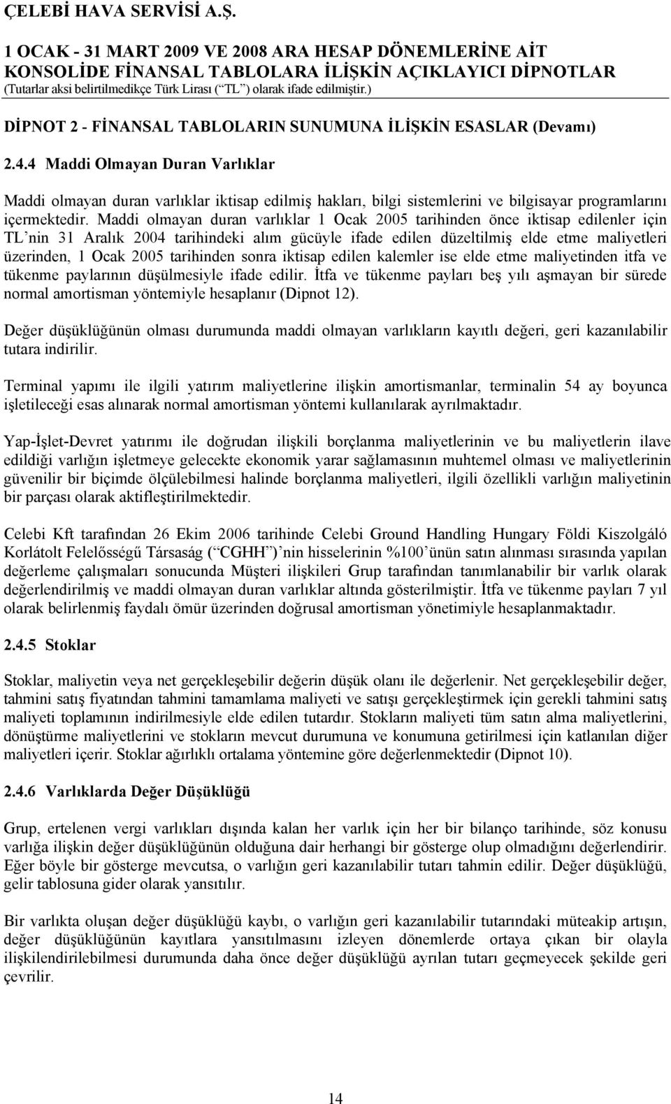 Maddi olmayan duran varlıklar 1 Ocak 2005 tarihinden önce iktisap edilenler için TL nin 31 Aralık 2004 tarihindeki alım gücüyle ifade edilen düzeltilmiş elde etme maliyetleri üzerinden, 1 Ocak 2005