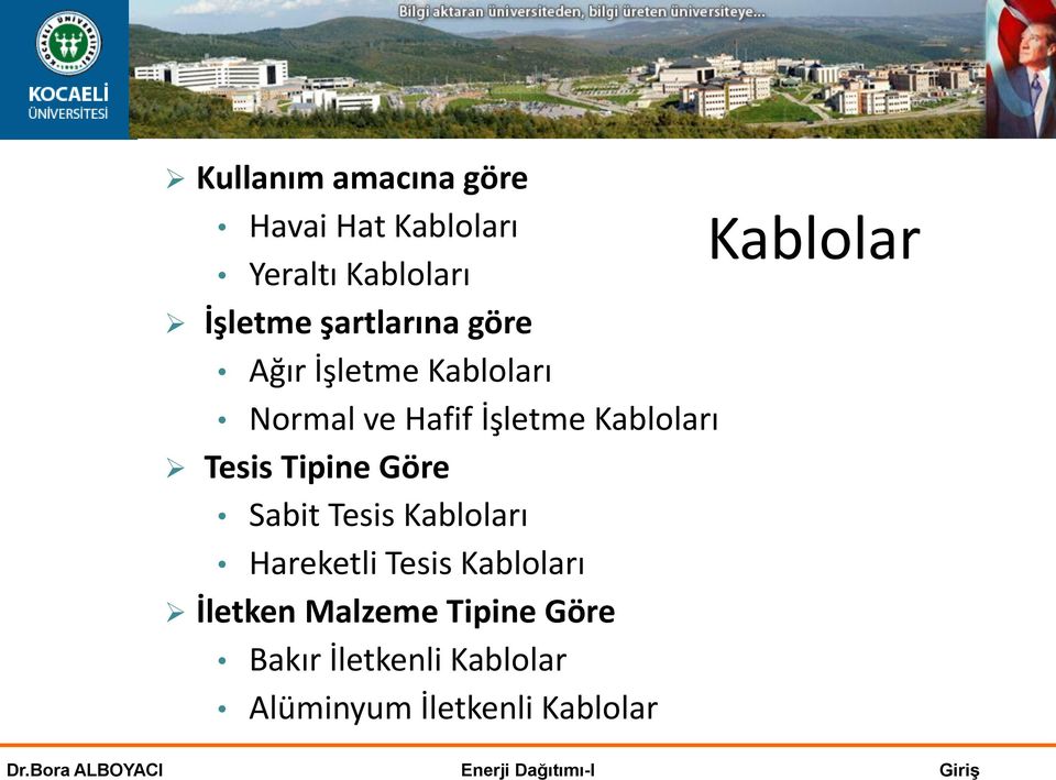 Tesis Tipine Göre Sabit Tesis Kabloları Hareketli Tesis Kabloları İletken