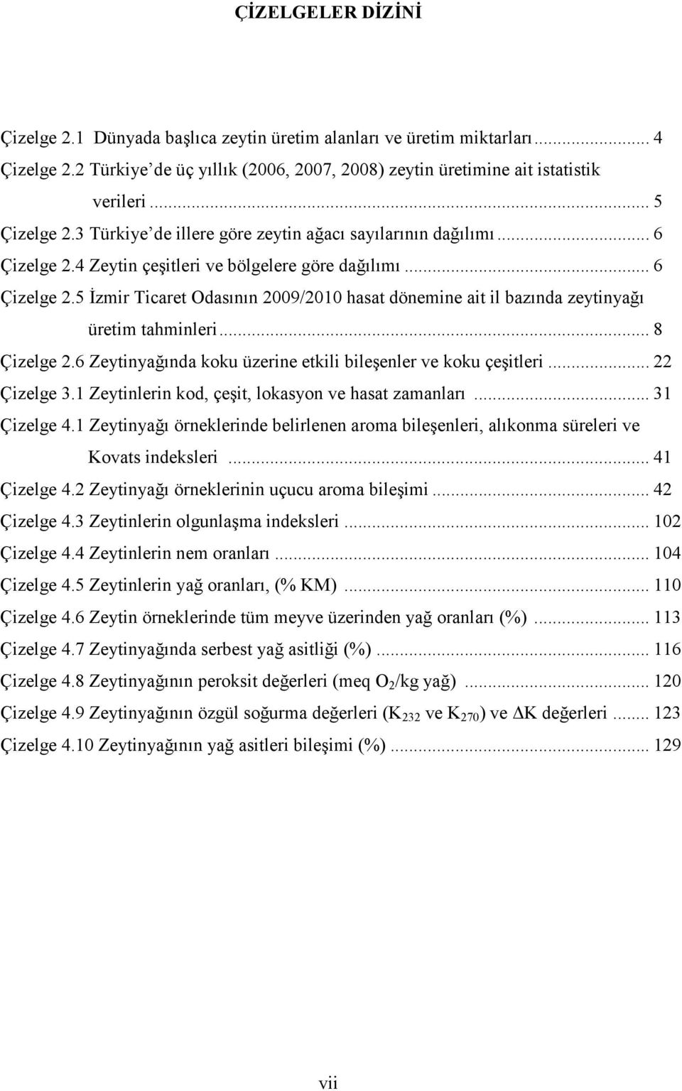 .. 8 Çizelge 2.6 Zeytinyağında koku üzerine etkili bileşenler ve koku çeşitleri... 22 Çizelge 3.1 Zeytinlerin kod, çeşit, lokasyon ve hasat zamanları... 31 Çizelge 4.