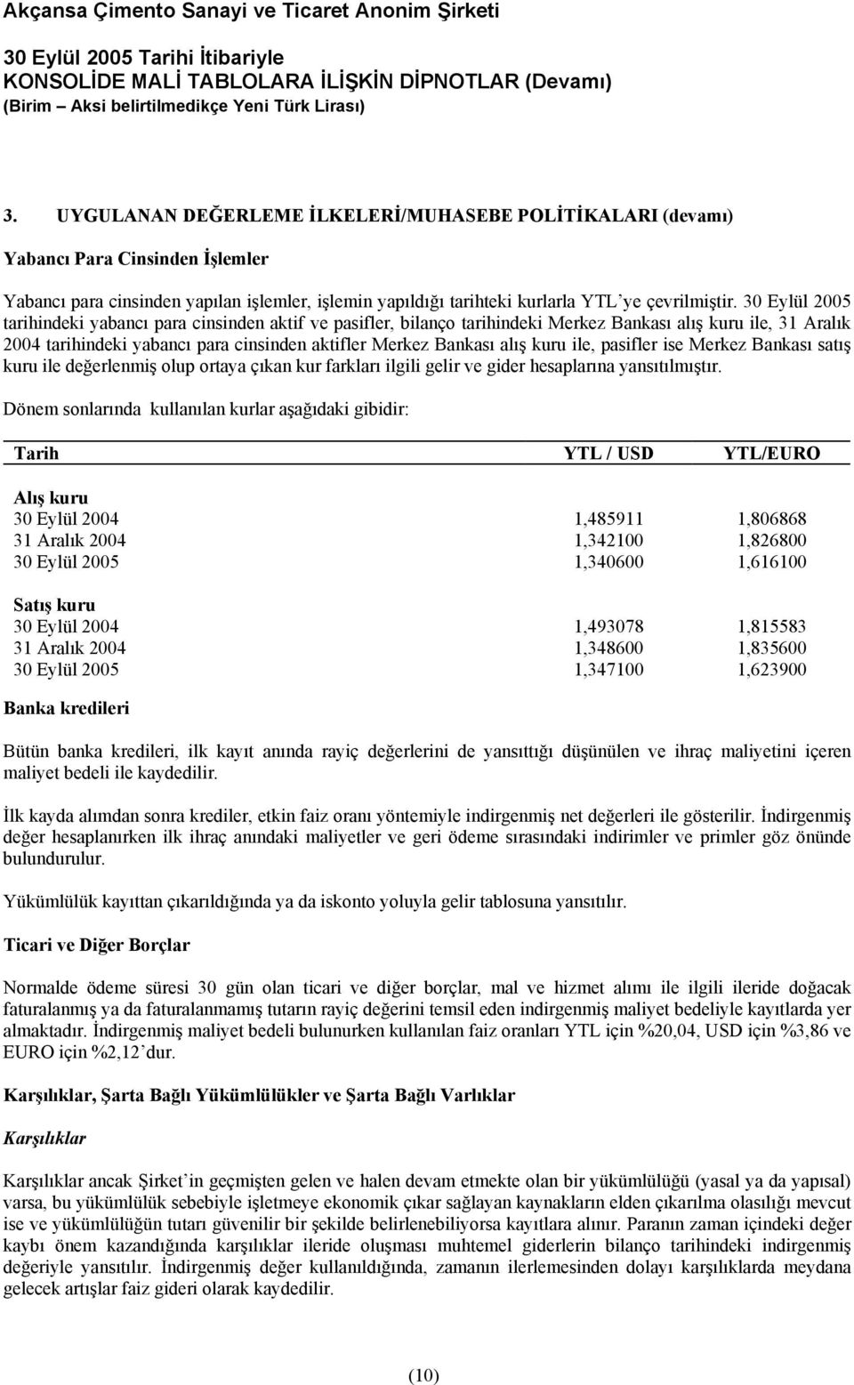 kuru ile, pasifler ise Merkez Bankası satış kuru ile değerlenmiş olup ortaya çıkan kur farkları ilgili gelir ve gider hesaplarına yansıtılmıştır.