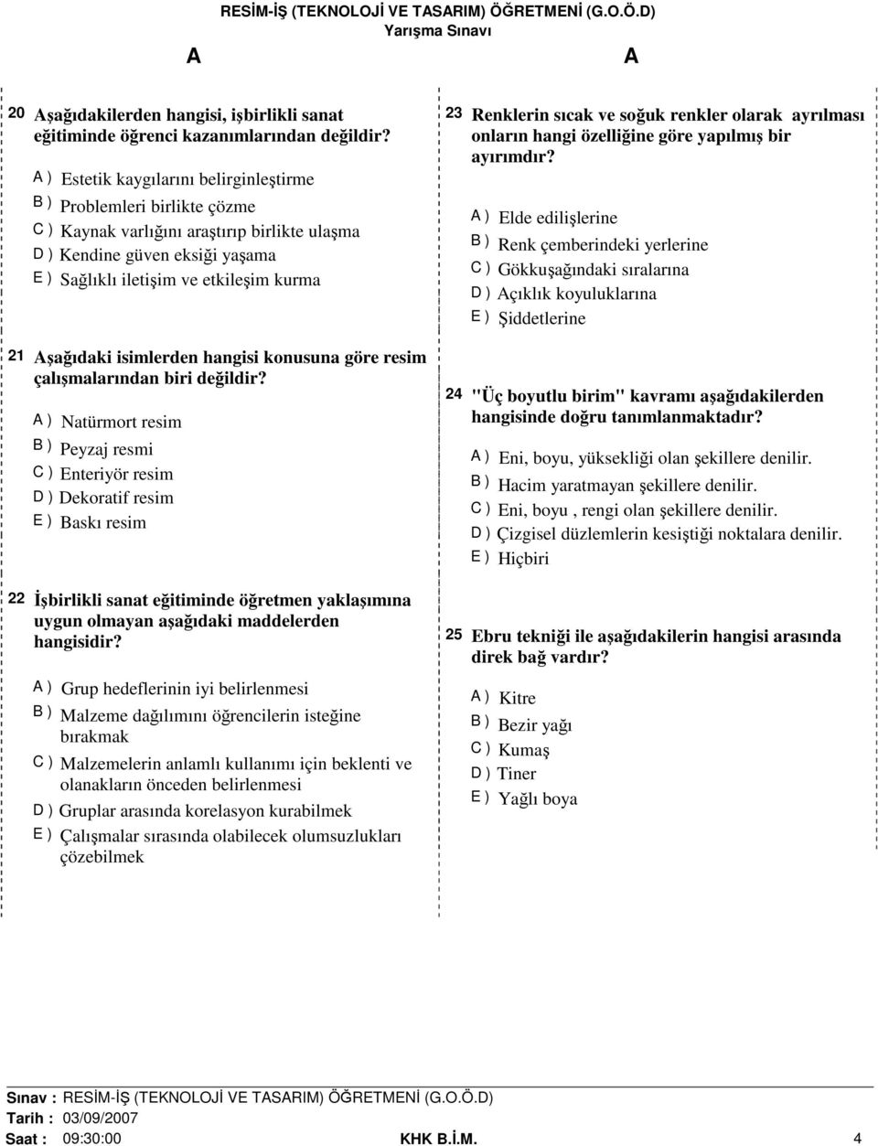 şağıdaki isimlerden hangisi konusuna göre resim çalışmalarından biri değildir?