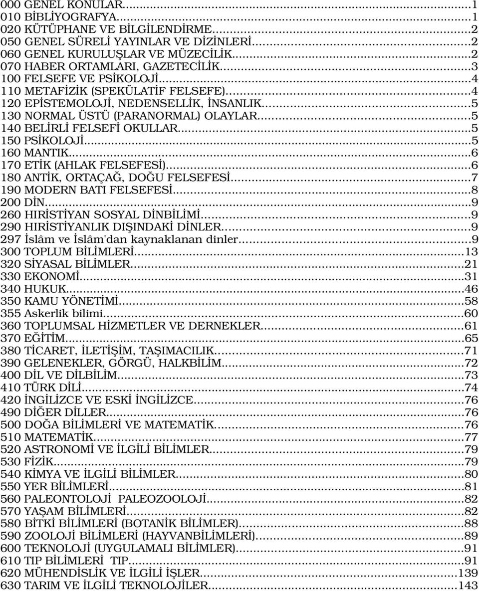 ..5 160 MANTIK...6 170 ET K (AHLAK FELSEFES )...6 180 ANT K, ORTAÇA, DO U FELSEFES...7 190 MODERN BATI FELSEFES...8 200 D N...9 260 HIR ST YAN SOSYAL D NB L M...9 290 HIR ST YANLIK DIfiINDAK D NLER.