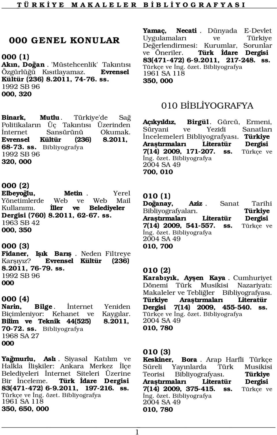 Dünyada E-Devlet Uygulamalar ve Türkiye De erlendirmesi: Kurumlar, Sorunlar ve Öneriler. Türk dare Dergisi 83(471-472) 6-9.2011, 217-248. ss. Türkçe ve ng. özet.