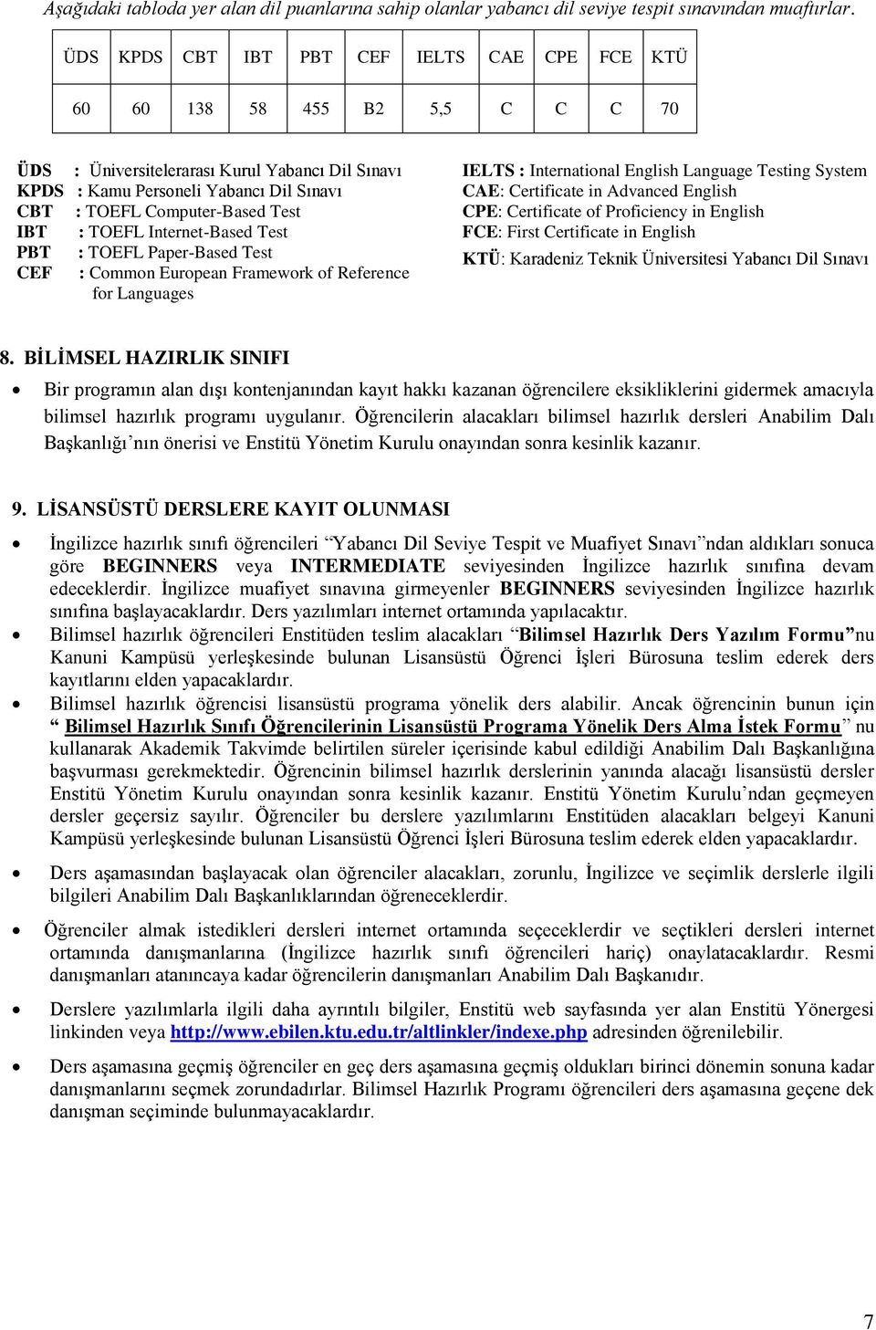 Test IBT : TOEFL Internet-Based Test PBT : TOEFL Paper-Based Test CEF : Common European Framework of Reference for Languages IELTS : International English Language Testing System CAE: Certificate in