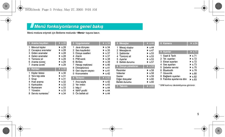 30 1 Kişiler listesi 2 Yeni kişi ekle 3 Grup 4 Hızlı arama 5 Kartvizitim 6 Numaram 7 Yönetim 8 Servis numarası * s.30 s.31 s.31 s.32 s.33 s.33 s.33 s.34 3 Uygulamalar s.