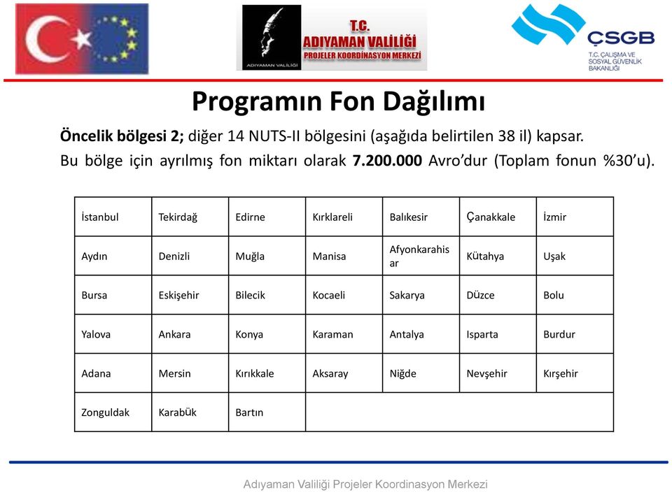 İstanbul Tekirdağ Edirne Kırklareli Balıkesir Çanakkale İzmir Aydın Denizli Muğla Manisa Afyonkarahis ar Kütahya Uşak