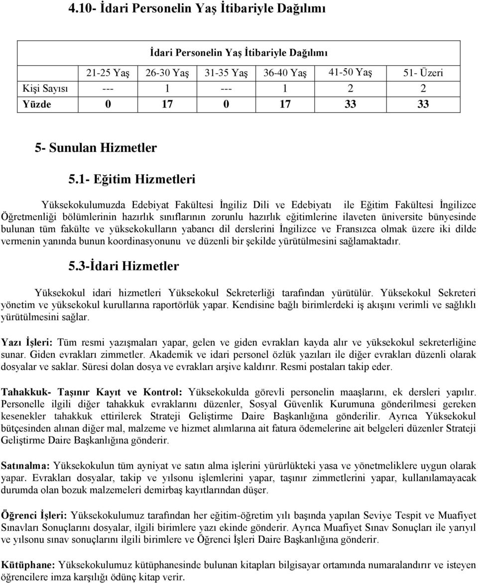 1- Eğitim Hizmetleri Yüksekokulumuzda Edebiyat Fakültesi İngiliz Dili ve Edebiyatı ile Eğitim Fakültesi İngilizce Öğretmenliği bölümlerinin hazırlık sınıflarının zorunlu hazırlık eğitimlerine