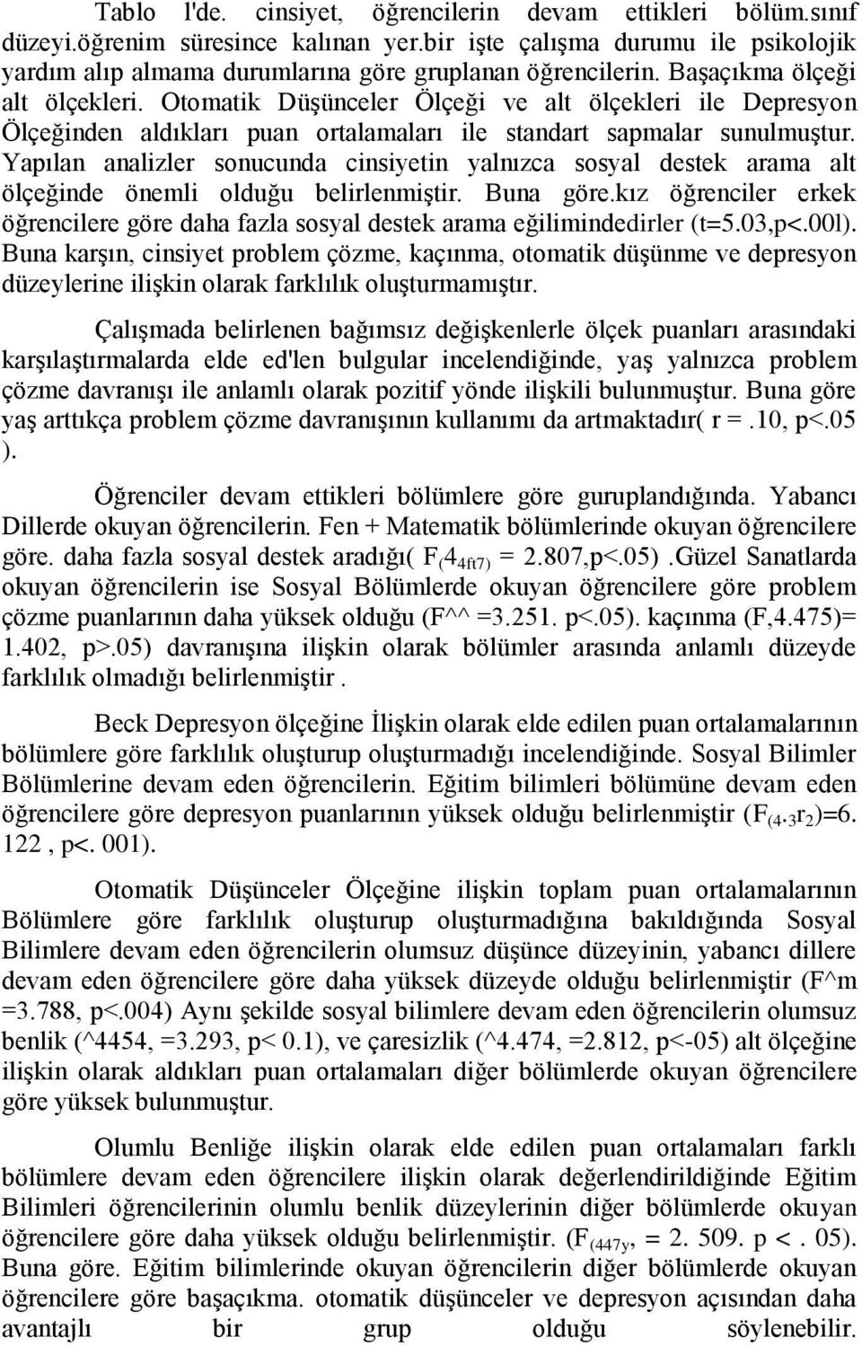 Yapılan analizler sonucunda cinsiyetin yalnızca sosyal destek arama alt ölçeğinde önemli olduğu belirlenmiştir. Buna göre.