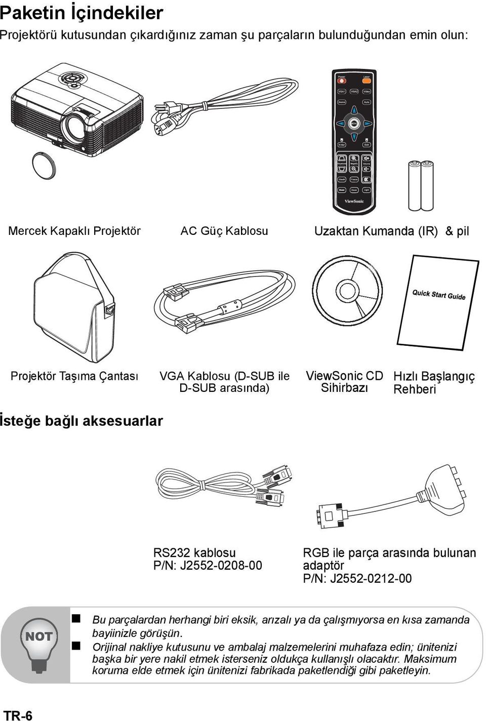 arasında bulunan adaptör P/N: J2552-0212-00 Bu parçalardan herhangi biri eksik, arızalı ya da çalışmıyorsa en kısa zamanda bayiinizle görüşün.