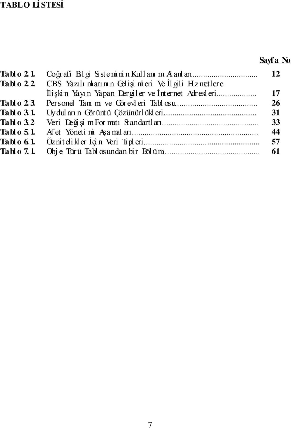 2. CBS Yazılı ml arı nı n GeliĢi ml eri Ve Ġl gili Hi z metlere ĠliĢki n Yayı n Yapan Dergiler ve Ġnternet Adresleri... 17 Tabl o 2. 3.