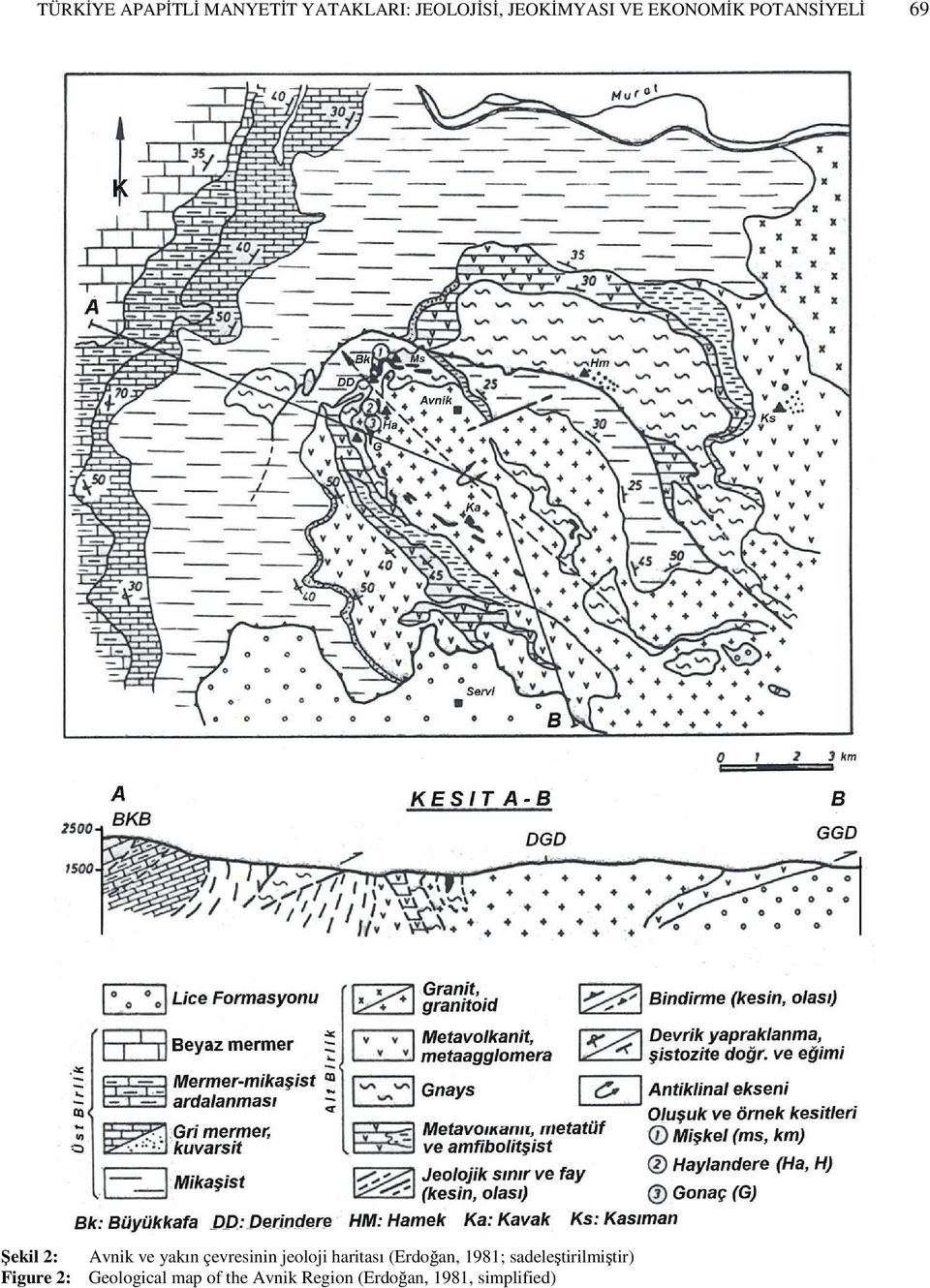 jeoloji haritası (Erdoğan, 1981; sadeleştirilmiştir) Figure