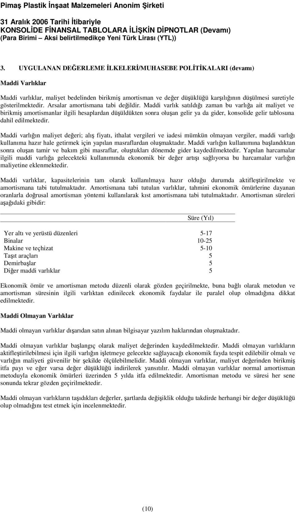 Maddi varlık satıldıı zaman bu varlıa ait maliyet ve birikmi amortismanlar ilgili hesaplardan düüldükten sonra oluan gelir ya da gider, konsolide gelir tablosuna dahil edilmektedir.