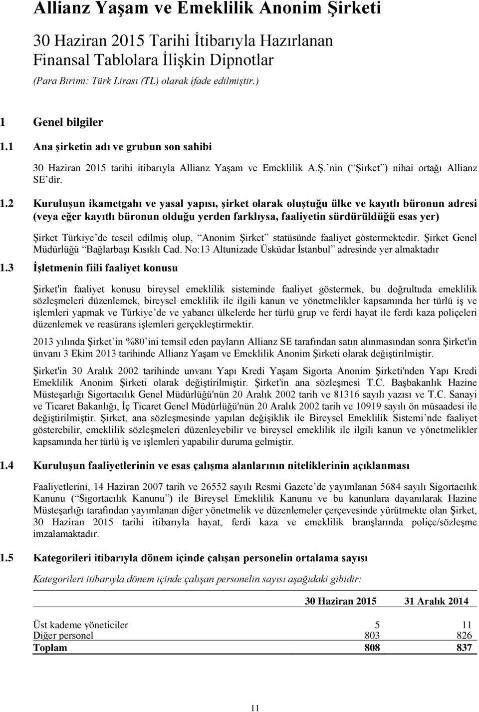 2 Kuruluşun ikametgahı ve yasal yapısı, şirket olarak oluştuğu ülke ve kayıtlı büronun adresi (veya eğer kayıtlı büronun olduğu yerden farklıysa, faaliyetin sürdürüldüğü esas yer) Şirket Türkiye de