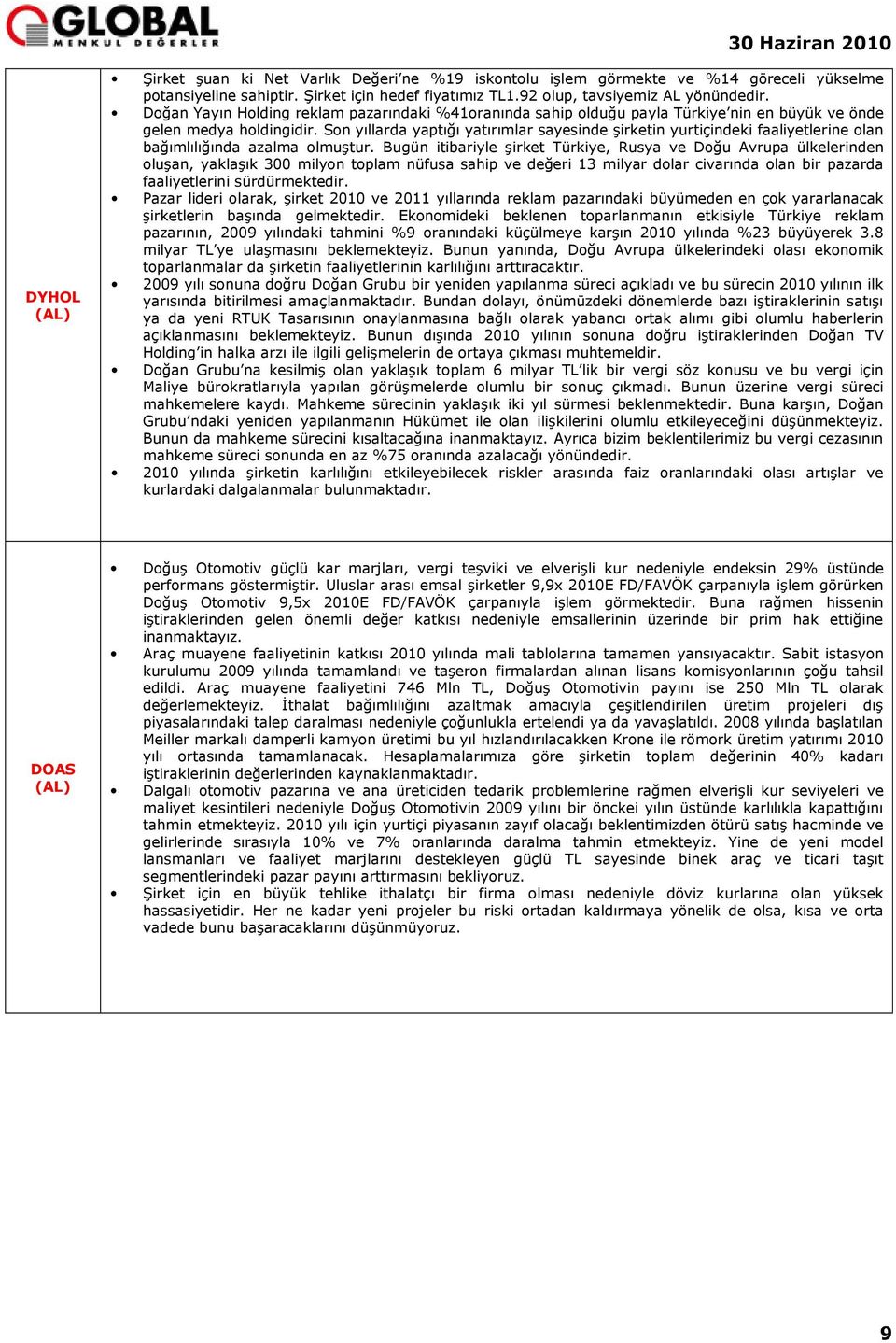 Son yıllarda yaptığı yatırımlar sayesinde şirketin yurtiçindeki faaliyetlerine olan bağımlılığında azalma olmuştur.