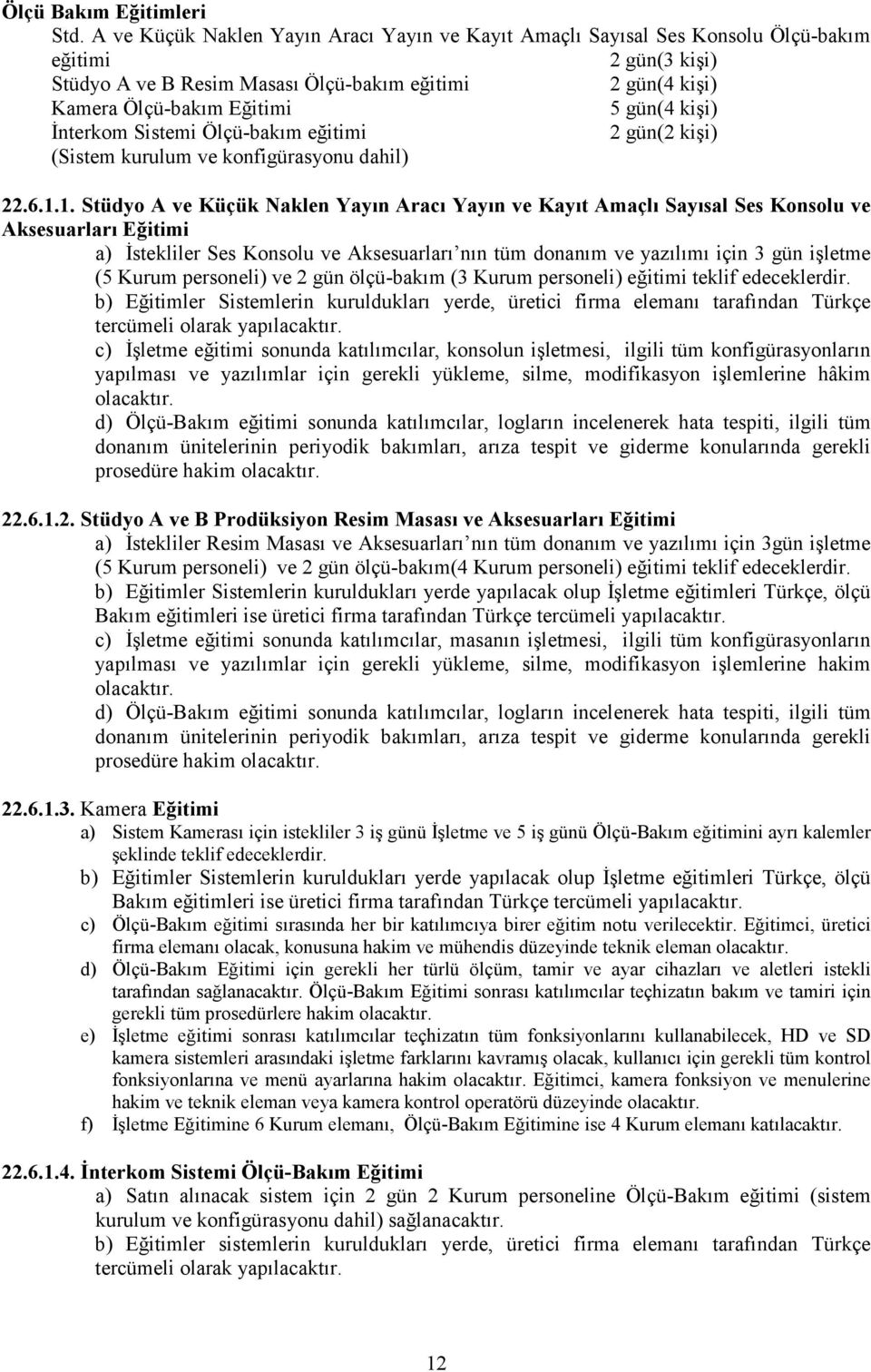 kişi) İnterkom Sistemi Ölçü-bakım eğitimi 2 gün(2 kişi) (Sistem kurulum ve konfigürasyonu dahil) 22.6.1.