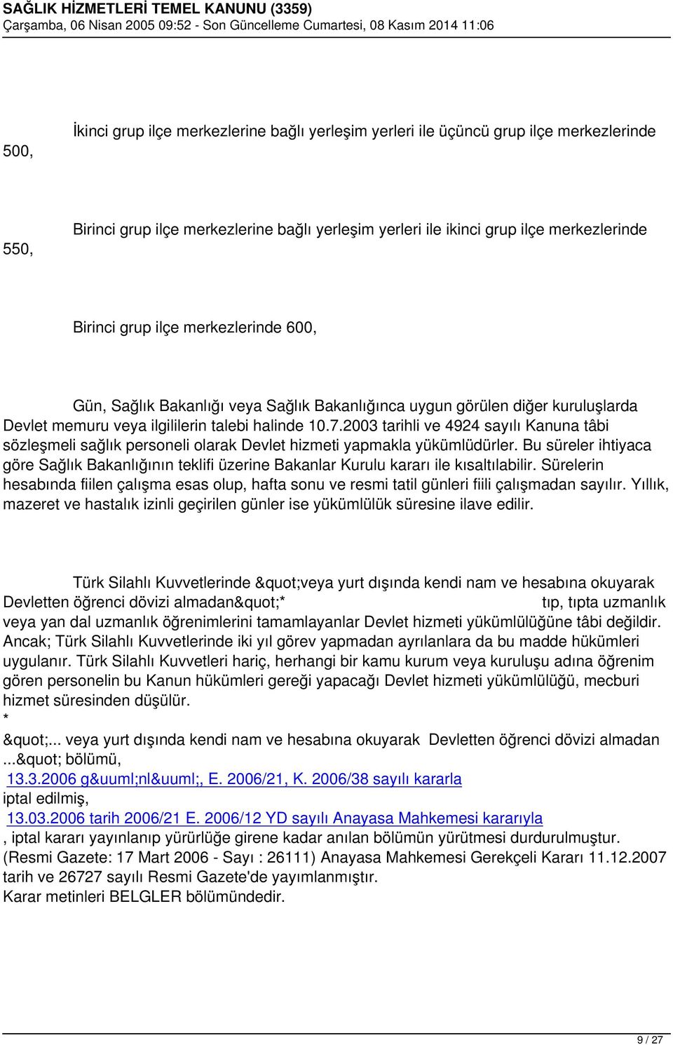 2003 tarihli ve 4924 sayılı Kanuna tâbi sözleşmeli sağlık personeli olarak Devlet hizmeti yapmakla yükümlüdürler.